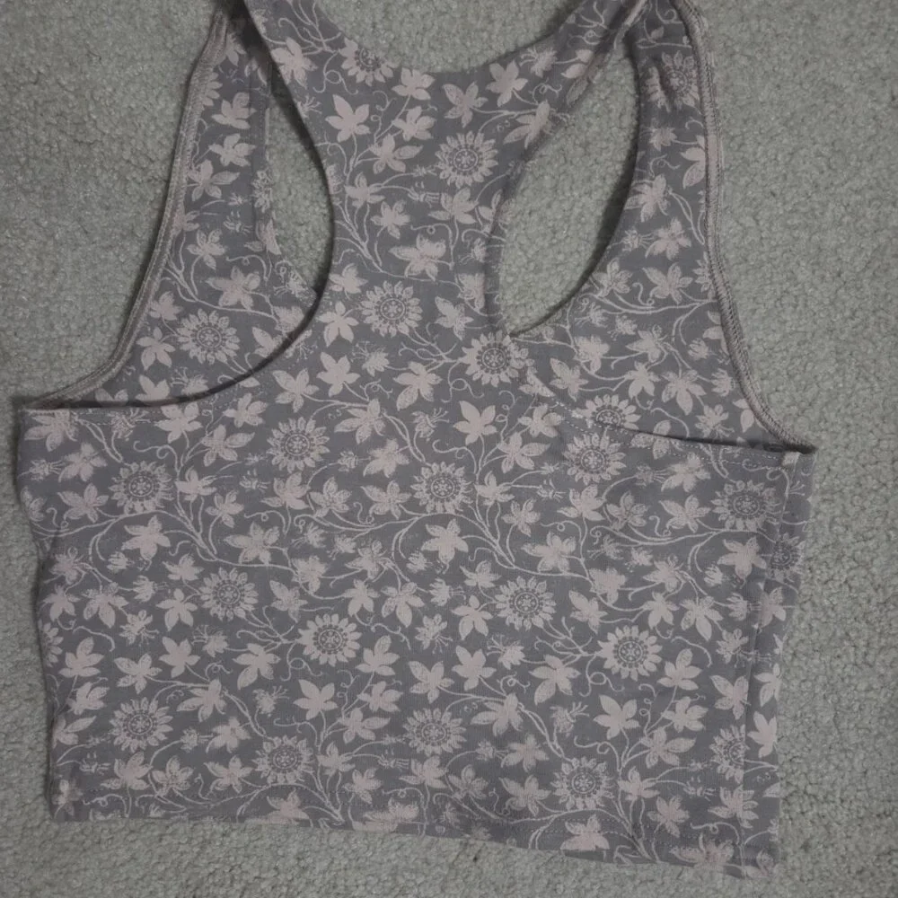 NWOT Pact Cinder Trellis Floral Print Organic Cotton Blend Racerback Crop Top - Picture 2 of 12